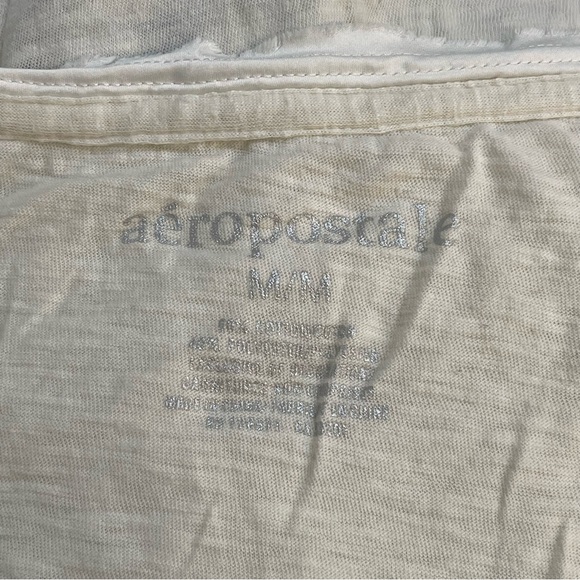 Y2K Aeropostale Cream Top with Blue Floral Accents Shimmer Rough Raw Hem M Med - Picture 5 of 5
